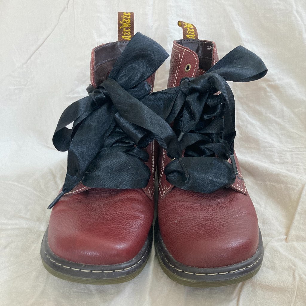Dr Martens Felice Lace Up Boots- Maroon With Ribbon Laces